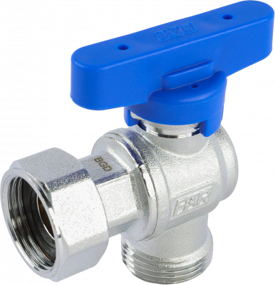 Кран шаровой FAR 3/4"EU(TP)-3/4", НР-накидная гайка EPDM, угловой, син. бабочка, хром
